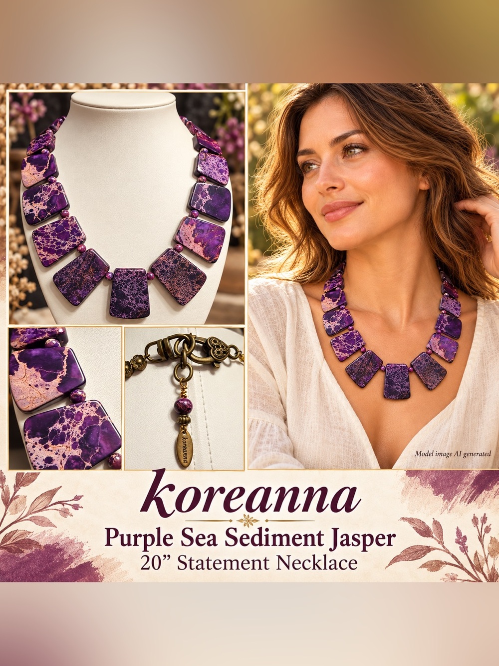 koreanna Purple Sea Sediment Jasper Statement Necklace